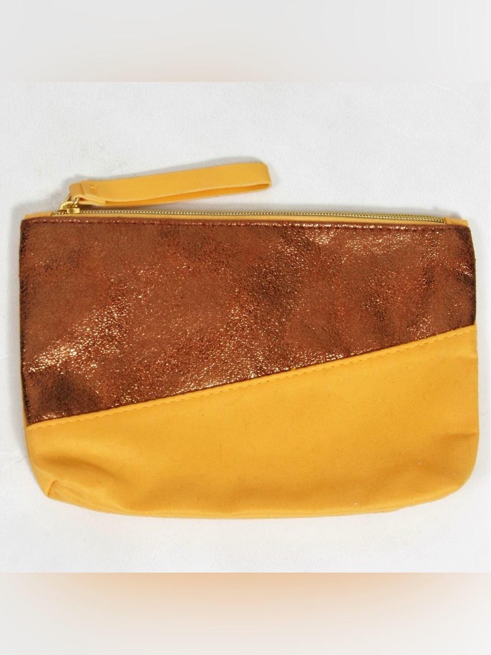 Ipsy Copper Metallic Mustard Yellow Makeup Bag Wristlet Pouch